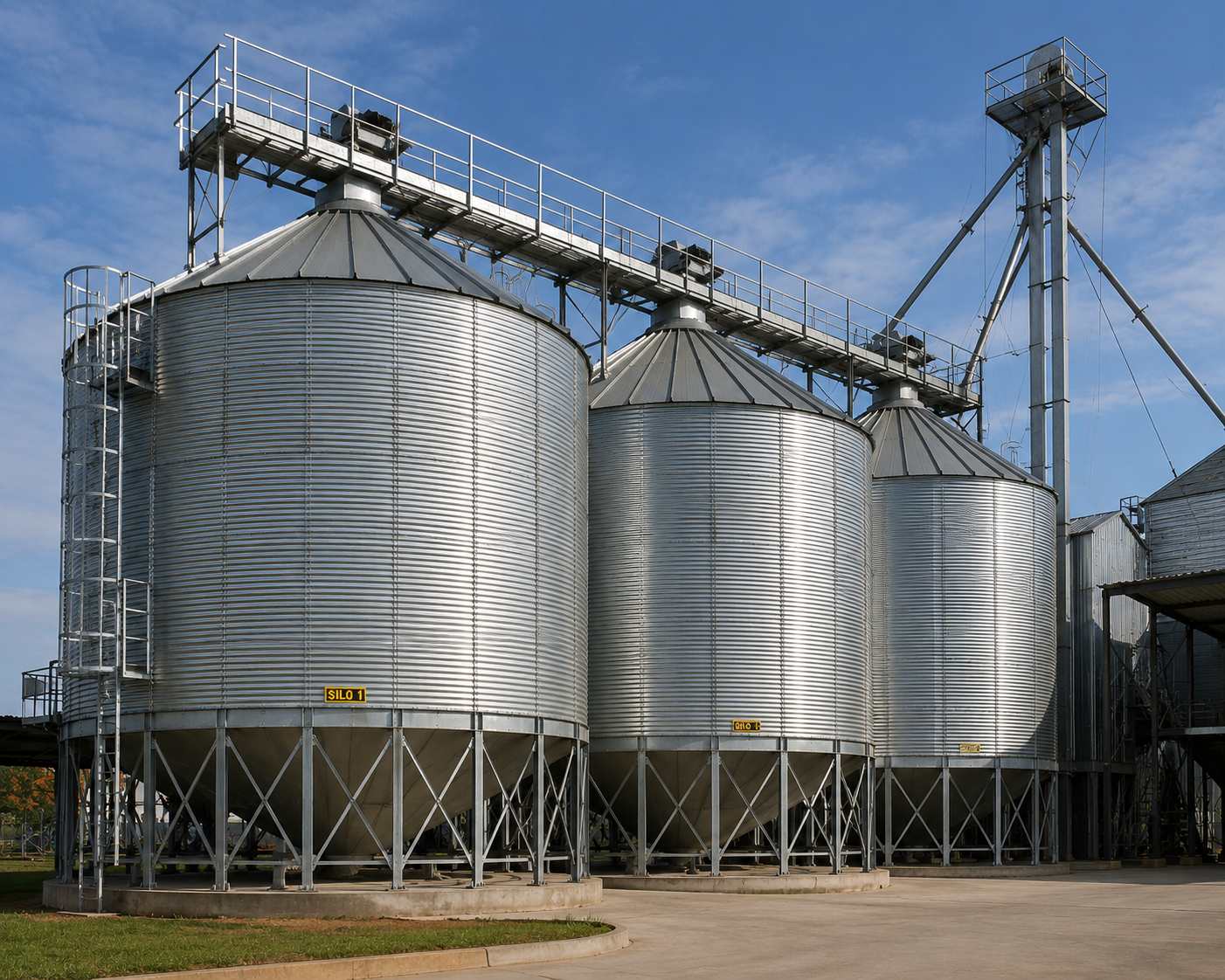 Silos e tanques com perfis curvos