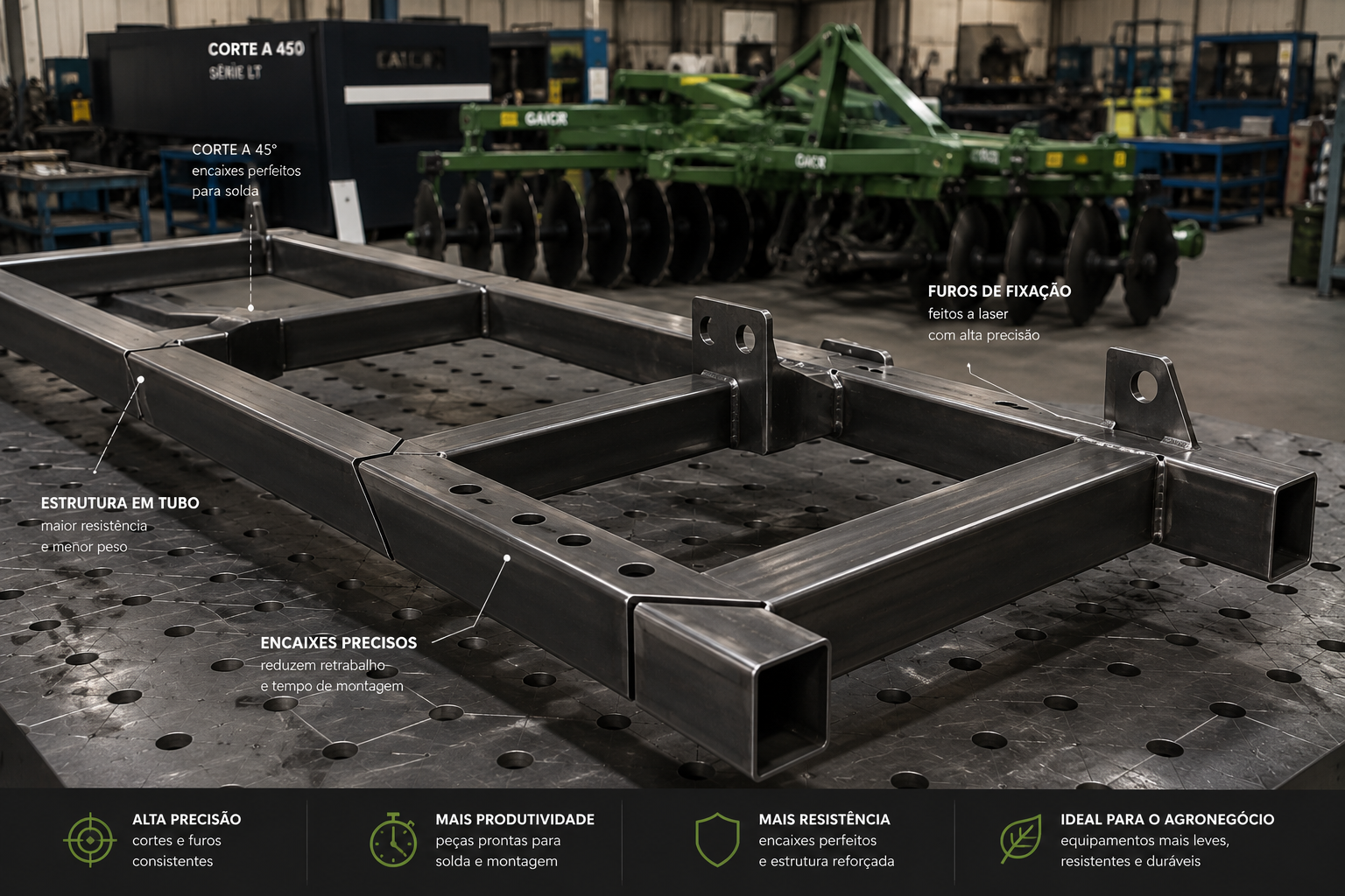 Equipamentos agrícolas com laser tubo